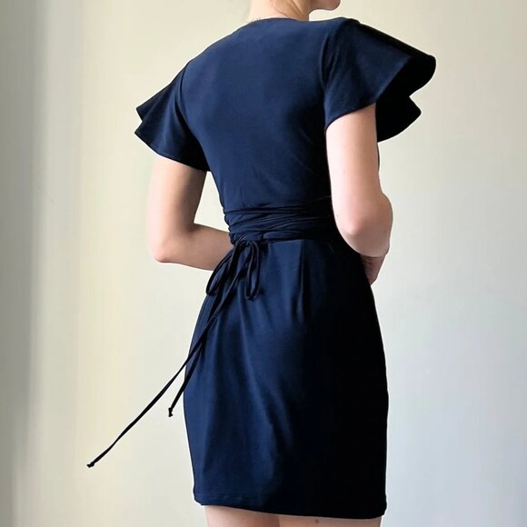 AYM Mini Dress Wine Red – Flutter Sleeve Corset Waist Size Small - Picture 4 of 6